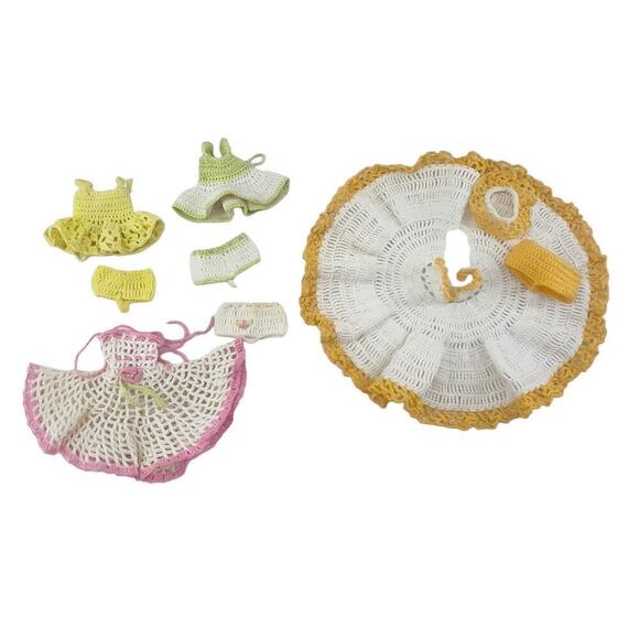 Homemade Other - Homemade Crocheted Doll Clothes Dresses Bloomers Lot of 4 Vintage